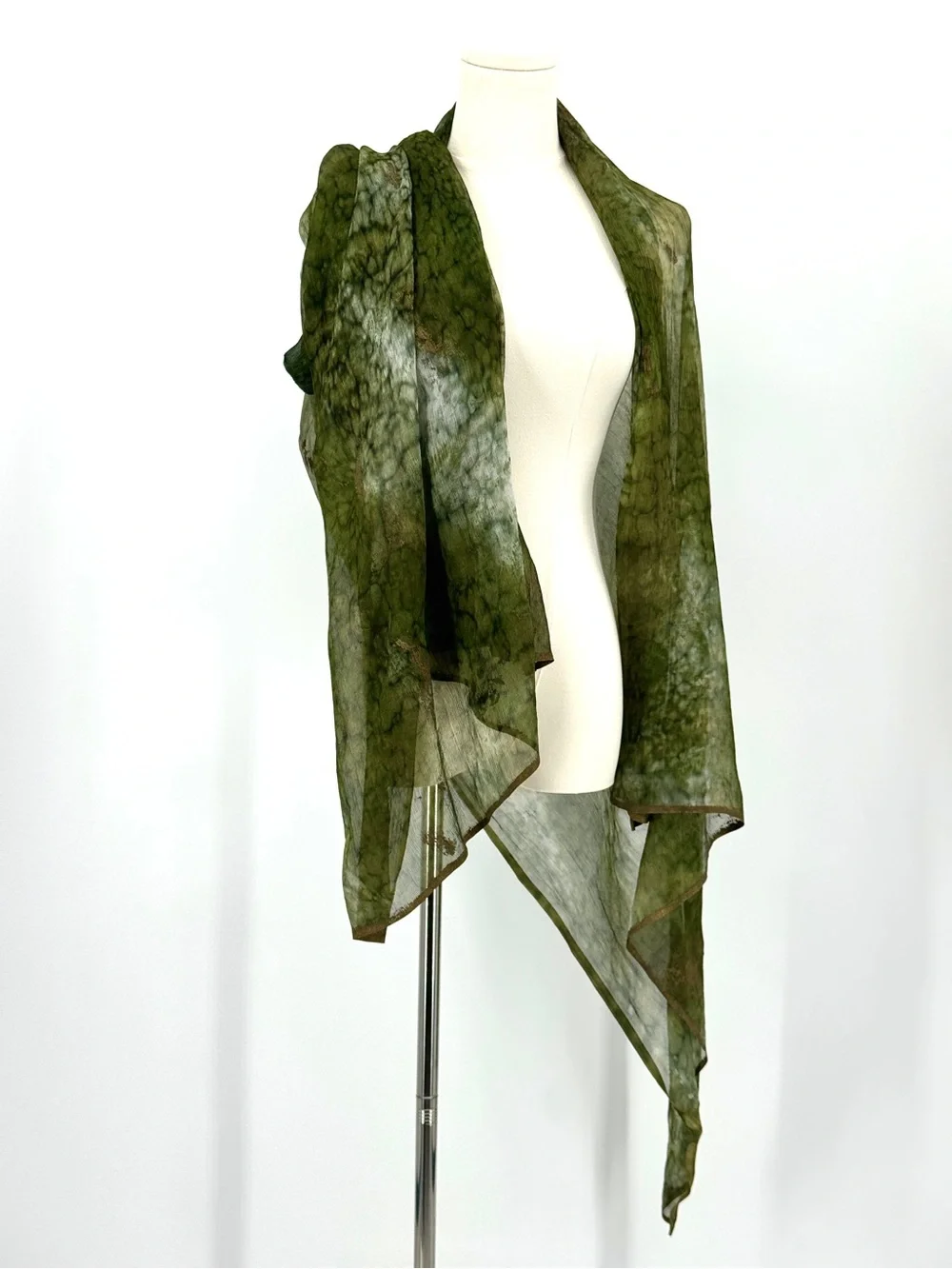 Vintage Artisan silk Olive Moss Green  and Gold Women's Scarf shawl